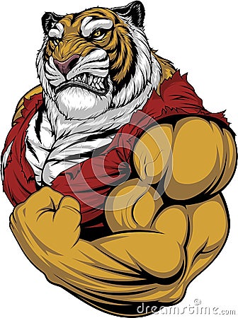 Ferocious Tiger strong bodybuilder Vector Illustration