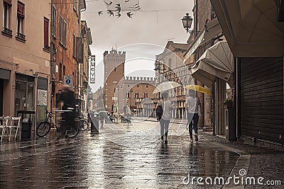 Evocative view of the street that leads to Piazza Trento Trieste in Ferrara 8 Editorial Stock Photo