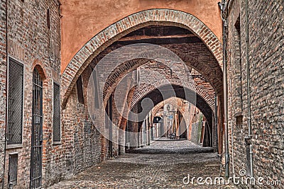 Ferrara, Italy: the medieval alley Via delle Volte Stock Photo