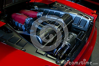 Ferrari Car Engine. Italian sports car. Editorial Stock Photo