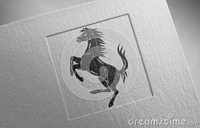 Ferrari logo icon paper texture stamp Editorial Stock Photo