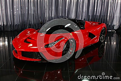 Ferrari LaFerrari hybrid supercar in showroom Editorial Stock Photo