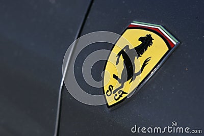 Ferrari logo on gray sport car Editorial Stock Photo