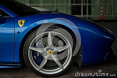 Ferrari 488 spider blue close up Editorial Stock Photo