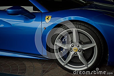 Ferrari 488 spider blue close up Editorial Stock Photo