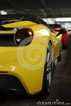 Ferrari 488 spider yellow back side view Editorial Stock Photo