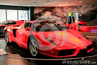 Ferrari sports car at the Ferrari World amusement park at Yas Island - Abu Dhabi, United Arab Emirates Editorial Stock Photo