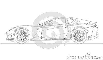 Ferrari 812 Superfast model sportcar, silhouette outlined Vector Illustration