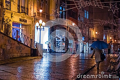 Ferreira Borges street at night. Coimbra. Portugal Editorial Stock Photo