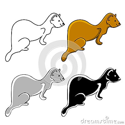 Ferrets, set of 4 similar icons - brown, black, grey, white Stock Photo