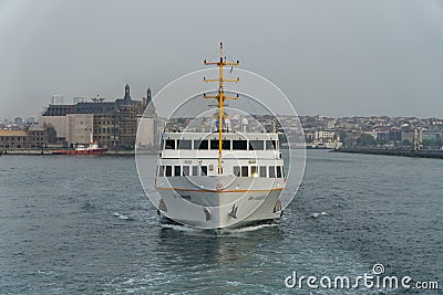 Ferries of istanbul, also known as vapur. Marmara sea and Istanbul cityscape in the background. Bosphorus ride Editorial Stock Photo