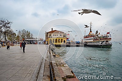 Ferries in Istanbul, Kadikoy pier and square Editorial Stock Photo