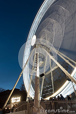 Rotating ferris wheel during advent in Moravian square, Brno, Czechia Editorial Stock Photo