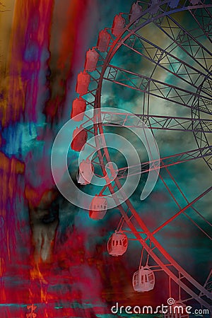 Ferris wheel with cloud background at sunset. 3D Rendering Colorful Illustration Stock Photo