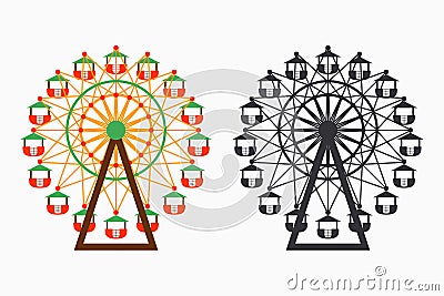 Ferris wheel set. Big round carousel. Amusement park attraction. Vector. Vector Illustration