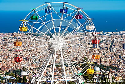 Ferris Wheel at Tibidabo Amusement Park, Barcelona, Catalonia, Spain. With selective focus Stock Photo