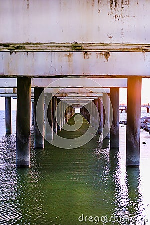 Ferroconcrete pillars of pier. Palanga, Lithuania Stock Photo