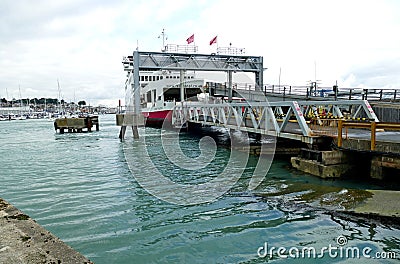 Red Funnel Ferry arriving at Cowes in the Isle of Wight, England. Editorial Stock Photo