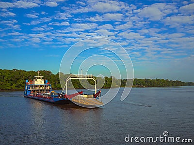 Ferry Boat in Amazon River Stock Photo