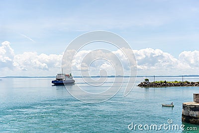 Ferry-Boat arriving at the maritime terminal on the island of Itaparica in Vera Cruz, Bahia Editorial Stock Photo