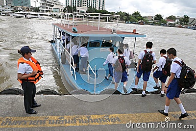 Ferry Boat on the Chao Phraya River in Bangkok Editorial Stock Photo