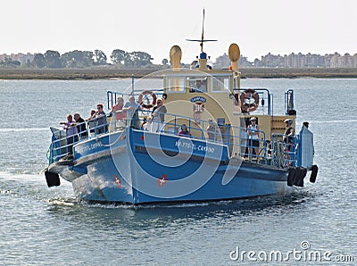 Ferry boat on the Guardiana river Portugal / Spain Editorial Stock Photo