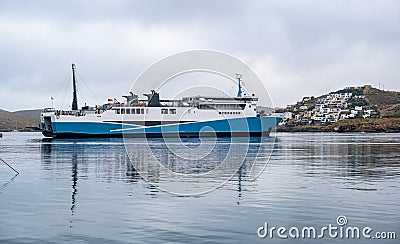 Ferry boat in Kea Tzia island port. Aegean Mediterranean sea, Greece Stock Photo