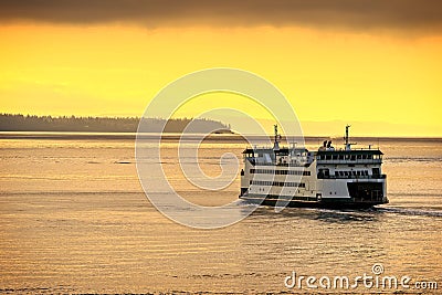 Washington State ferry traveling on the Puget Sound Stock Photo