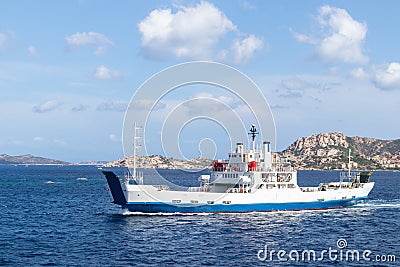 Ferry boat ship sailing between Palau and La Maddalena town, Sardinia, Italy. Stock Photo