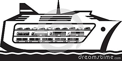 Ferry boat transports vehicles across the sea Vector Illustration