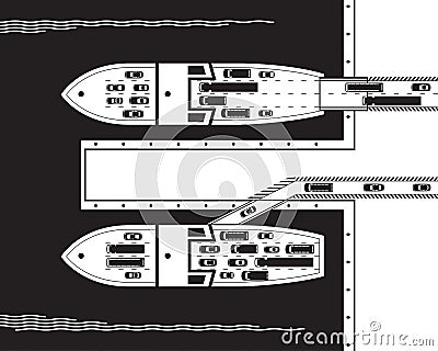 Ferry boats loading cars in port Vector Illustration