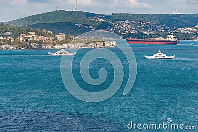 Ferry boats and tanker ship transporting between Asia and Europe Editorial Stock Photo