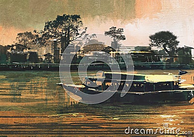 Ferry carries passengers on river Stock Photo