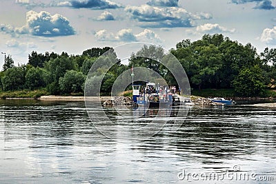 Ferry crossing over Vistula river in southern Masovia in Polamd Editorial Stock Photo