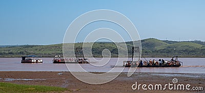 Ferry crossing the Kei River near Morgan Bay in Eastern Cape, Wild Coast, South Africa. Editorial Stock Photo