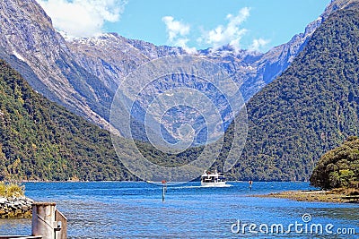 Ferry cruising in Milford sound Stock Photo