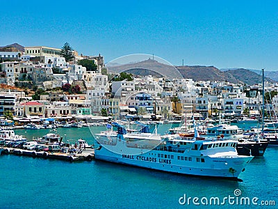 Ferry Docked in Naxos Harbour, Greece Editorial Stock Photo
