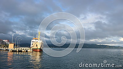 a ferry docked at the passenger port of Mamuju Editorial Stock Photo