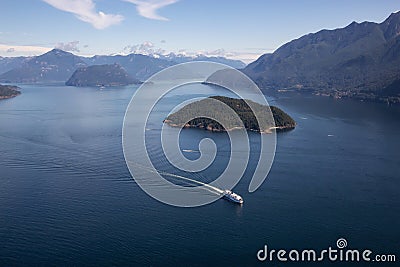 Ferry in Howe Sound Aerial View Stock Photo