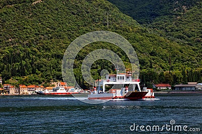 Ferry in Kotor Bay Stock Photo