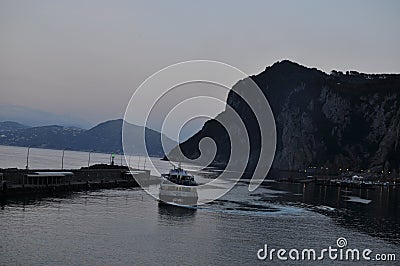 Ferry leaving Capri island Stock Photo