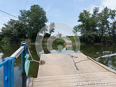 Ferry on river Bosna in the village of Koprivna, municipality of Modrica Editorial Stock Photo