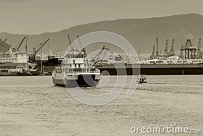 The ferry sails to the sea Stock Photo