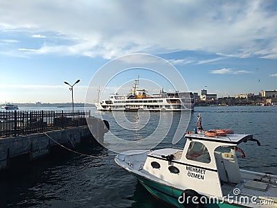 Ferry and sea views from Kadikoy seashore Editorial Stock Photo