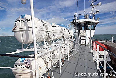 Ferry in the Strait of Magellan with Primera Angostura in the background, Chile Editorial Stock Photo