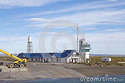 Ferry terminal at Primera Angostura close to Punta Delgada along the Strait of Magellan, Chile Editorial Stock Photo
