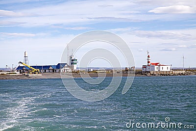 Ferry terminal at Primera Angostura close to Punta Delgada along the Strait of Magellan, Chile Editorial Stock Photo