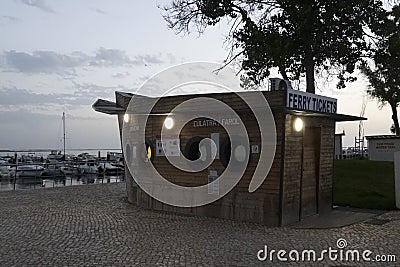 Ferry ticket sale wooden booth Editorial Stock Photo