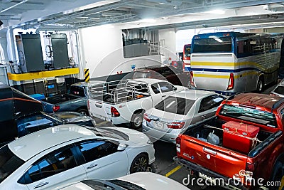 The ferry transports cars and motorcycles Editorial Stock Photo