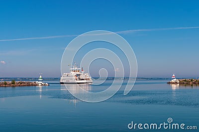 Ferry on the way to harbour Editorial Stock Photo